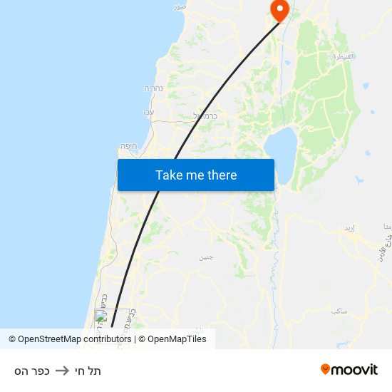כפר הס to תל חי map