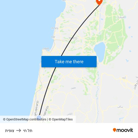 צופית to תל חי map