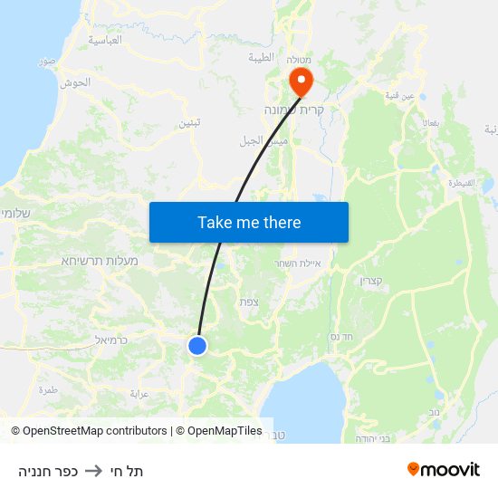 כפר חנניה to תל חי map