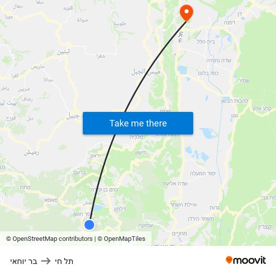 בר יוחאי to תל חי map