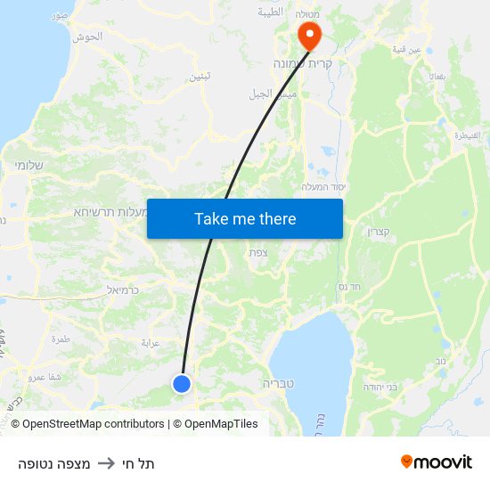 מצפה נטופה to תל חי map