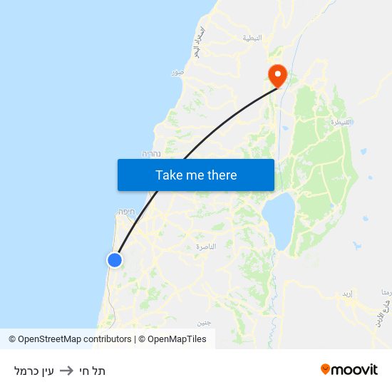 עין כרמל to תל חי map