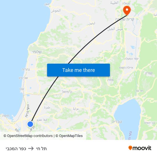 כפר המכבי to תל חי map
