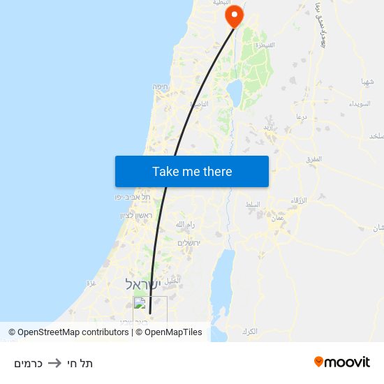 כרמים to תל חי map