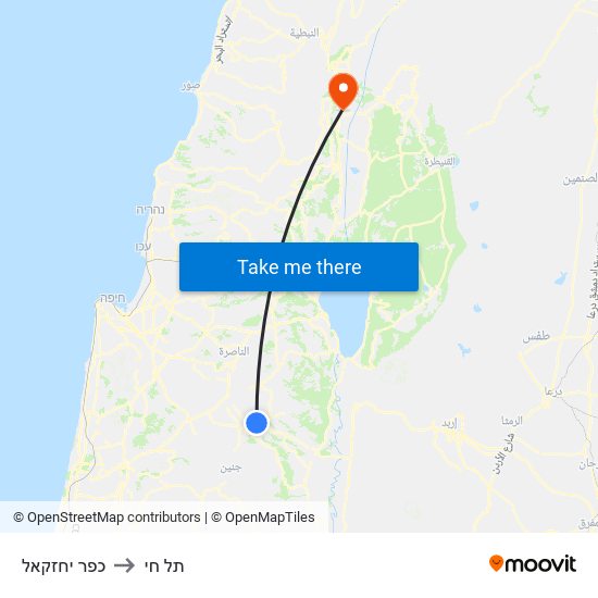 כפר יחזקאל to תל חי map