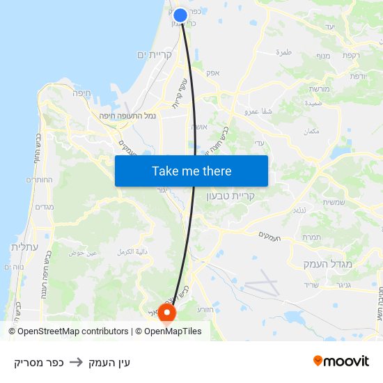 כפר מסריק to עין העמק map