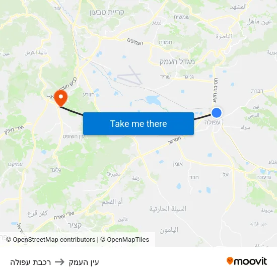רכבת עפולה to עין העמק map