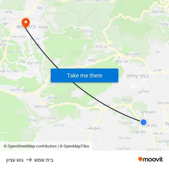 גוש עציון to בית שמש map