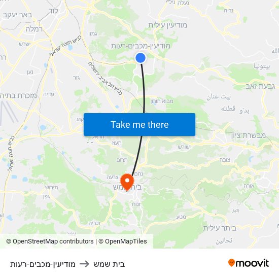 מודיעין-מכבים-רעות to בית שמש map