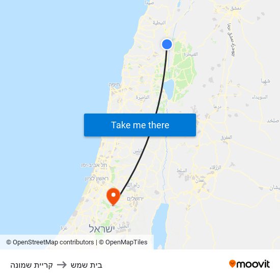 קריית שמונה to בית שמש map