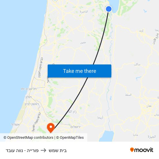 פורייה - נווה עובד to בית שמש map