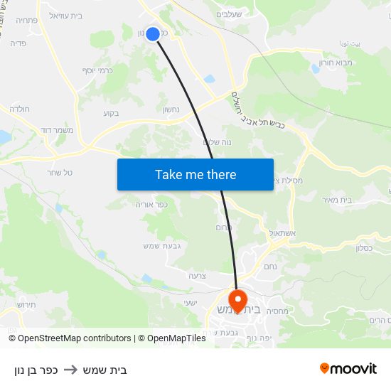 כפר בן נון to בית שמש map