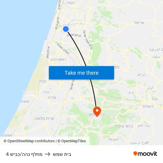 מחלף גהה/כביש 4 to בית שמש map