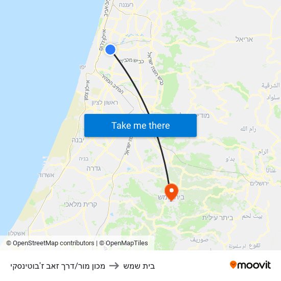 מכון מור/דרך זאב ז'בוטינסקי to בית שמש map