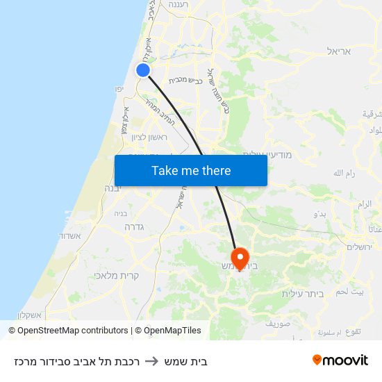 רכבת תל אביב סבידור מרכז to בית שמש map