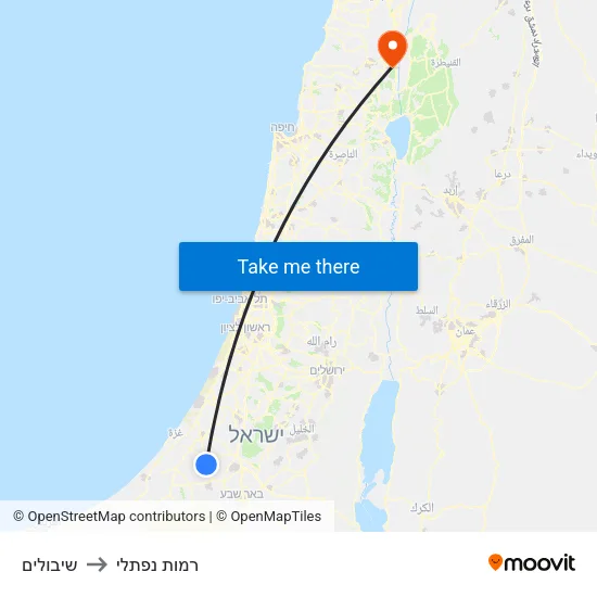 שיבולים to רמות נפתלי map