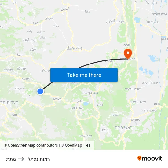 מתת to רמות נפתלי map