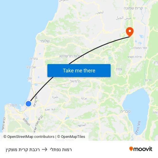 רכבת קרית מוצקין to רמות נפתלי map