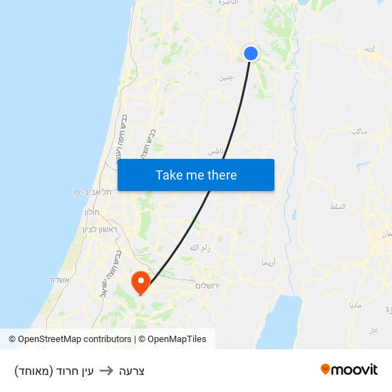 עין חרוד (מאוחד) to צרעה map