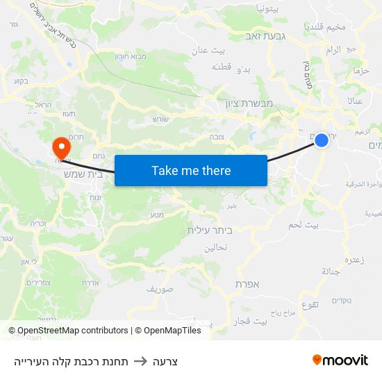 תחנת רכבת קלה העירייה to צרעה map