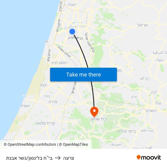 בי''ח בלינסון/גשר מבצע ארנון to צרעה map