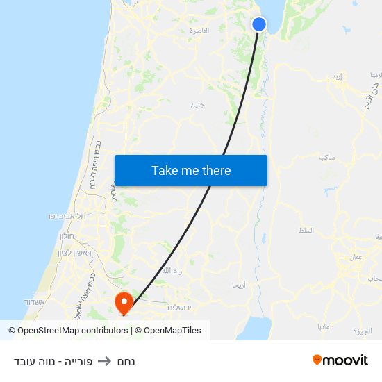 פורייה - נווה עובד to נחם map