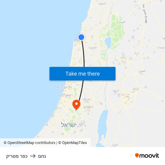 כפר מסריק to נחם map