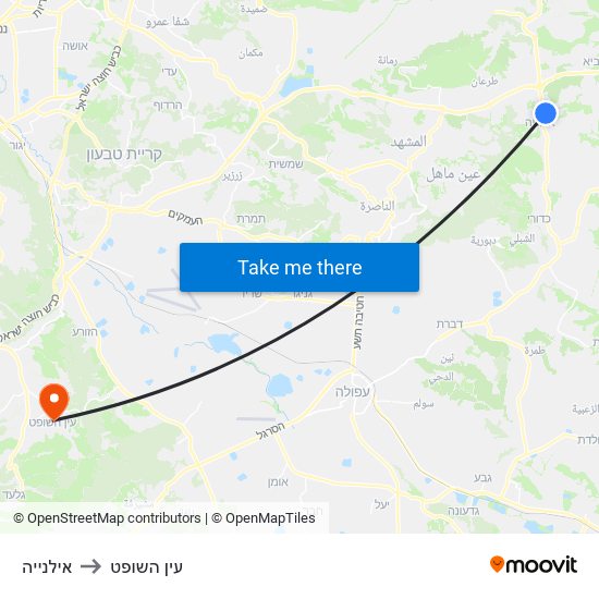 אילנייה to עין השופט map