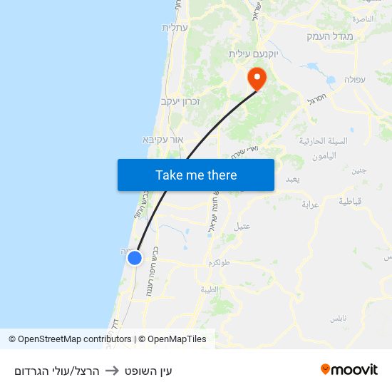 הרצל/עולי הגרדום to עין השופט map