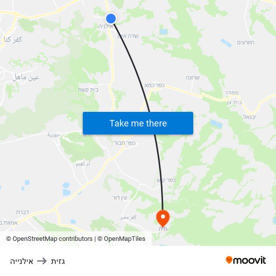 אילנייה to גזית map