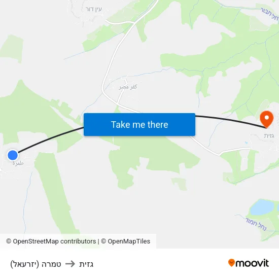 טמרה (יזרעאל) to גזית map