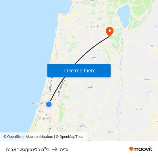 בי''ח בלינסון/גשר אבנת to גזית map