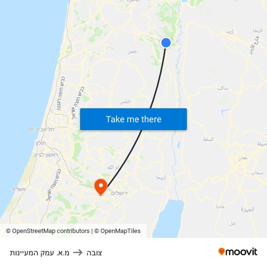 מ.א. עמק המעיינות to צובה map