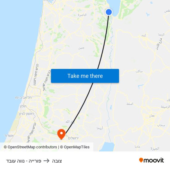 פורייה - נווה עובד to צובה map