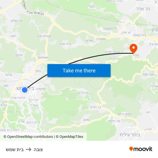 בית שמש to צובה map