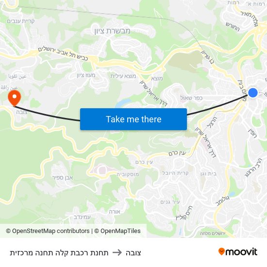 תחנת רכבת קלה תחנה מרכזית to צובה map