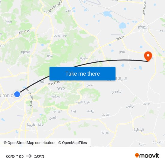 כפר פינס to מיטב map