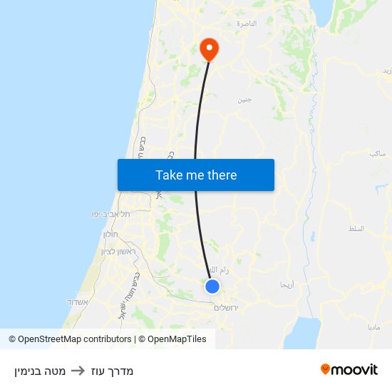 מטה בנימין to מדרך עוז map