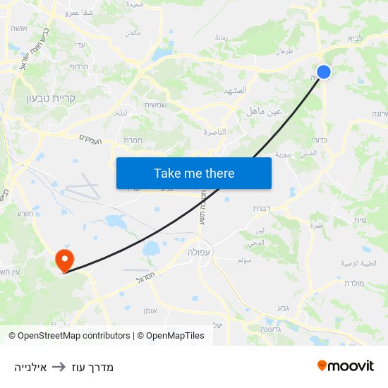 אילנייה to מדרך עוז map