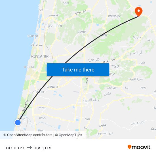 בית חירות to מדרך עוז map