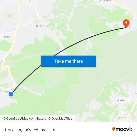 גלעד (אבן יצחק) to מדרך עוז map