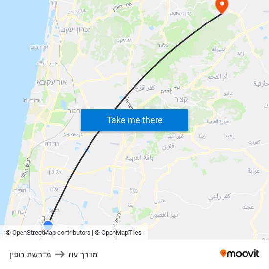 מדרשת רופין to מדרך עוז map