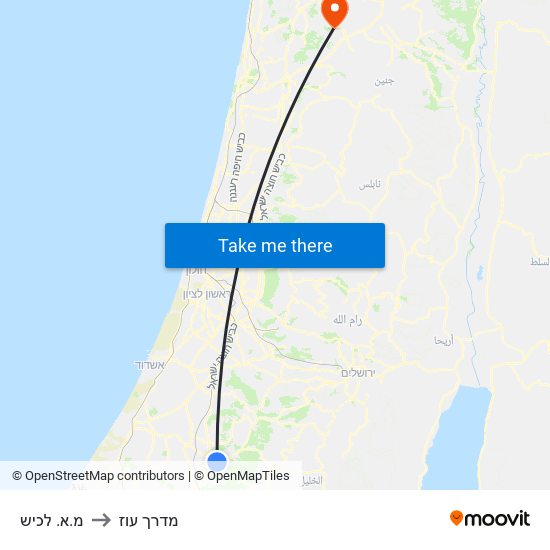 מ.א. לכיש to מדרך עוז map