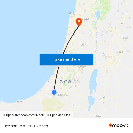 מ.א. מרחבים to מדרך עוז map