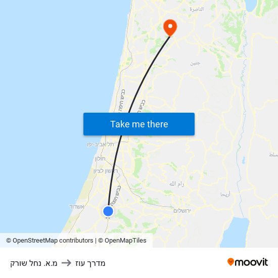 מ.א. נחל שורק to מדרך עוז map