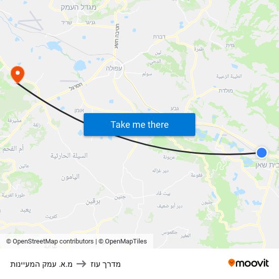 מ.א. עמק המעיינות to מדרך עוז map