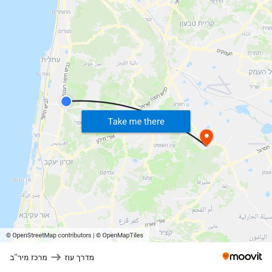 מרכז מיר''ב to מדרך עוז map