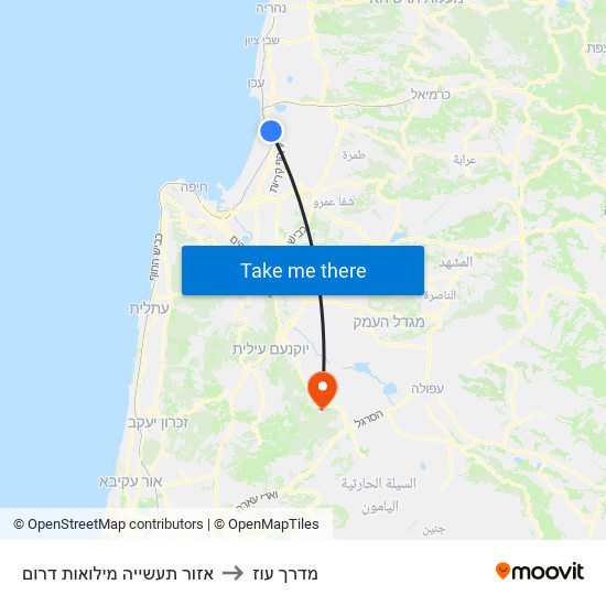 אזור תעשייה מילואות דרום to מדרך עוז map