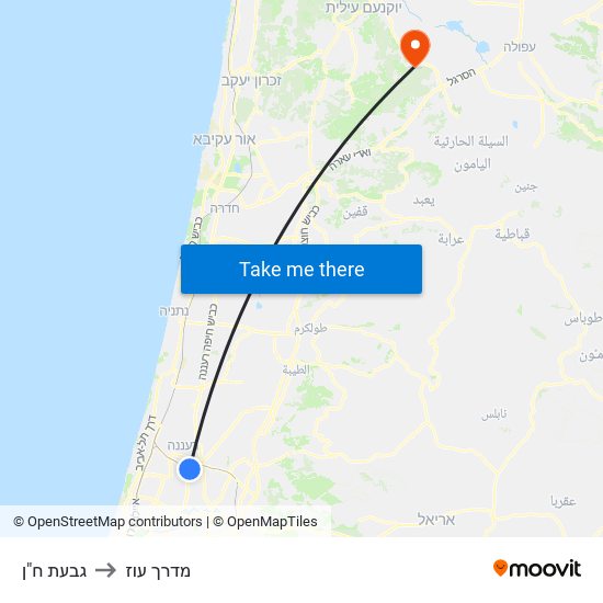 גבעת ח"ן to מדרך עוז map