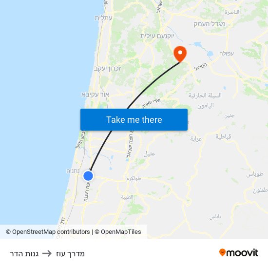 גנות הדר to מדרך עוז map